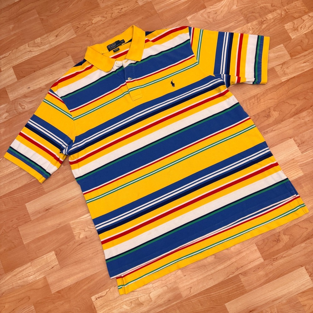 Vintage Polo Ralph Lauren Mens 2XLT Tall Multicolor Striped Cotton Pique Polo
